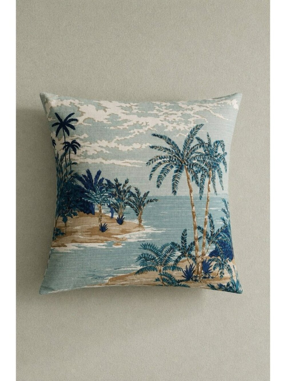 H & M Home Blue Tropical Accent Decorative Pillow Cover  15” Square